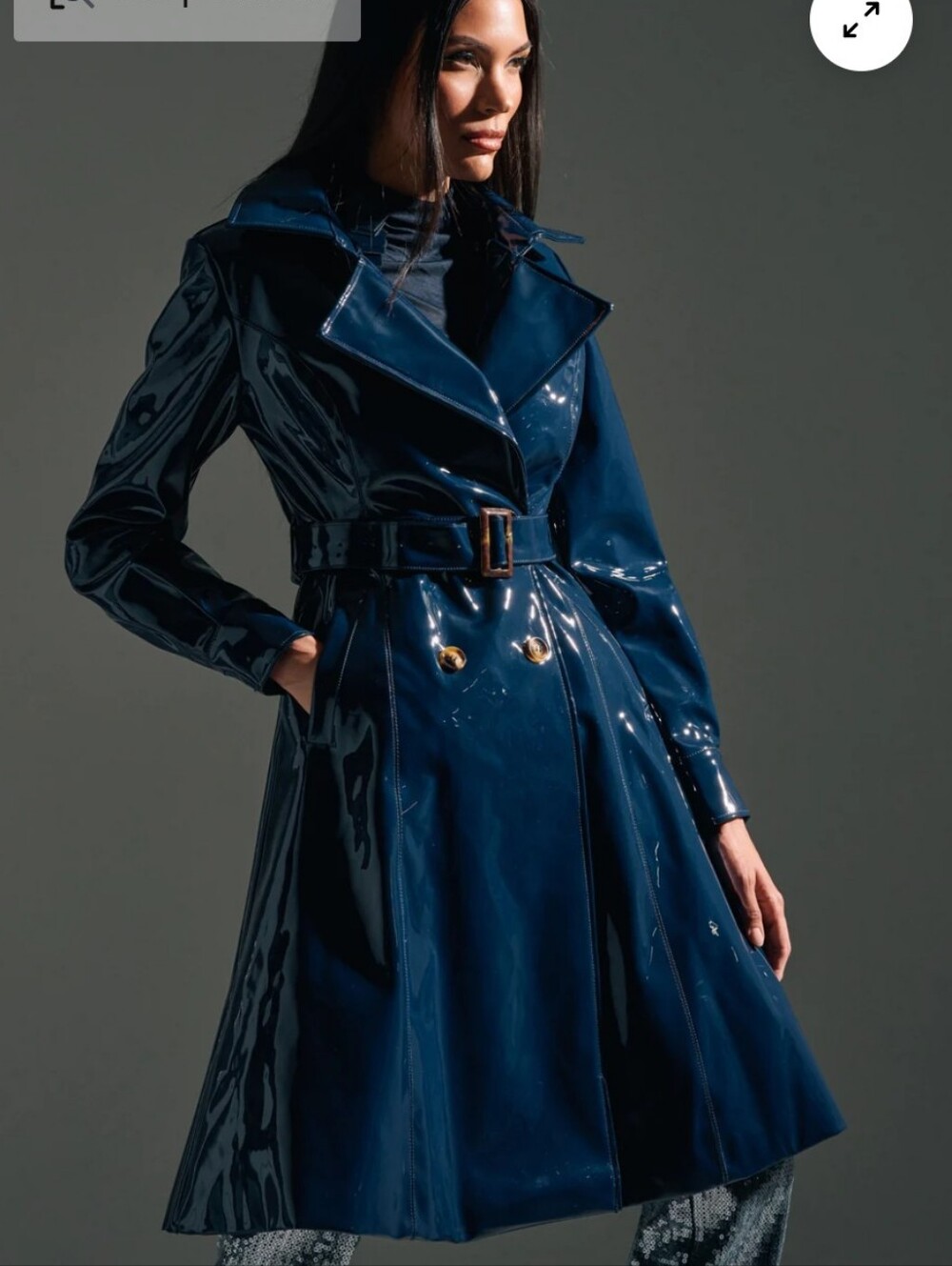 AKIRA Shiny Navy Patent Trench Coat with Belt
